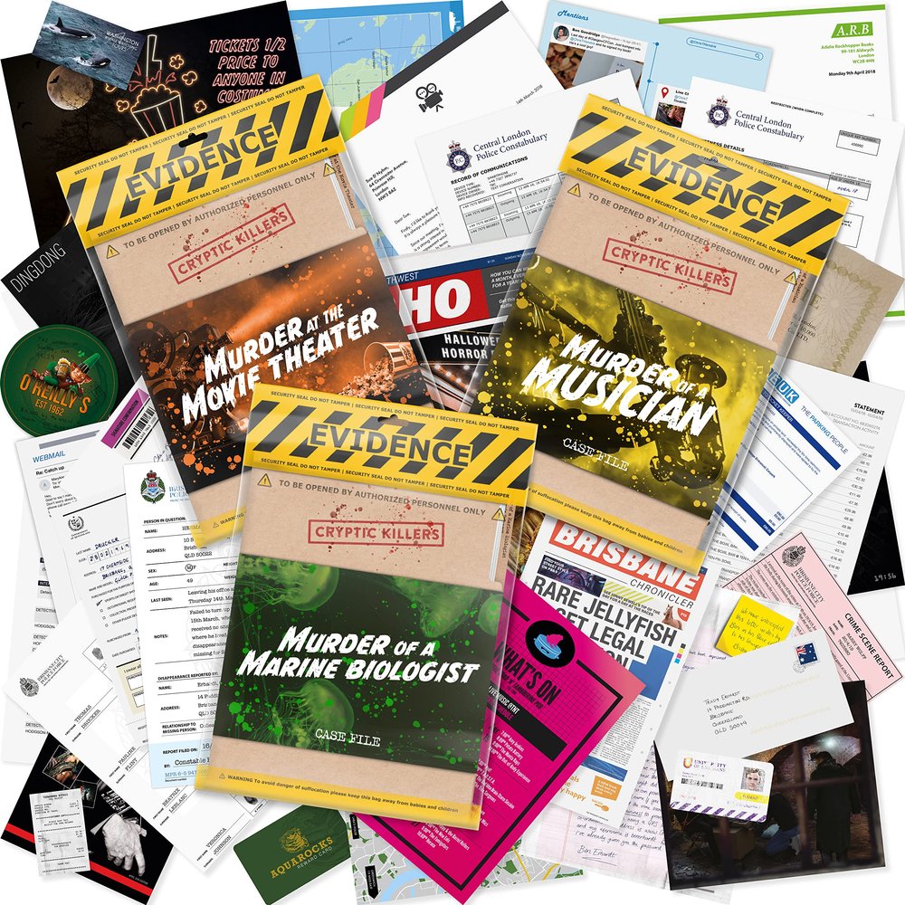 Cryptic Killers Bundle #1 - Unsolved Murder Mystery Game - Cold Case File Investigation - Detective Clues/Evidence - Solve The Crime - Individuals, Date Nights & Party Groups - 3 Pack