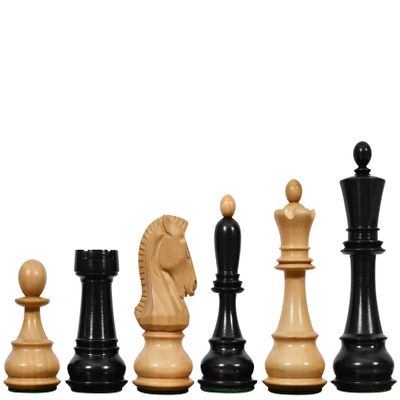 1950 Reproduced Dubrovnik Bobby Fischer Chessmen V3.0 in Ebony Wood/Boxwood  3.75" King | Handcrafted Weighted Chess Set for Collectors & Professionals