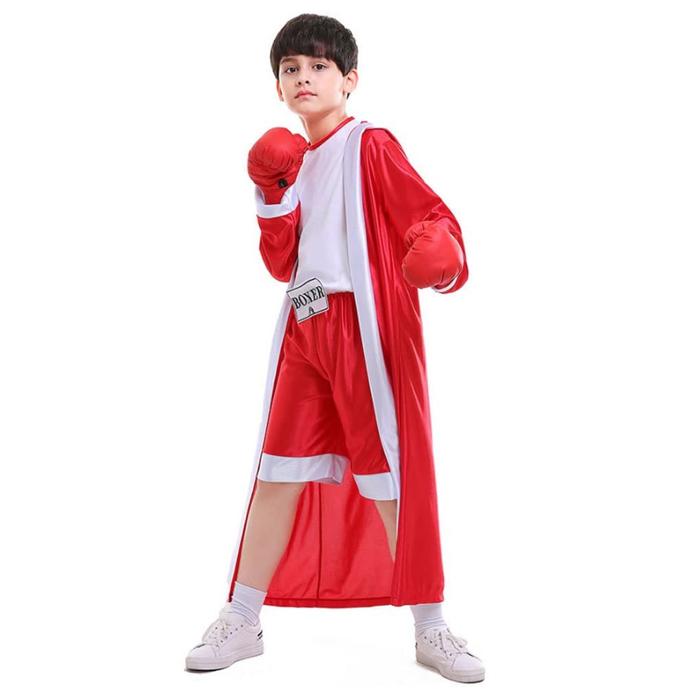 YEMYIQZ Boxing Costume For Kids Boy Hooded Robe Short Jumpsuit Halloween Costume Cosplay Boxer Fancy Dress Party