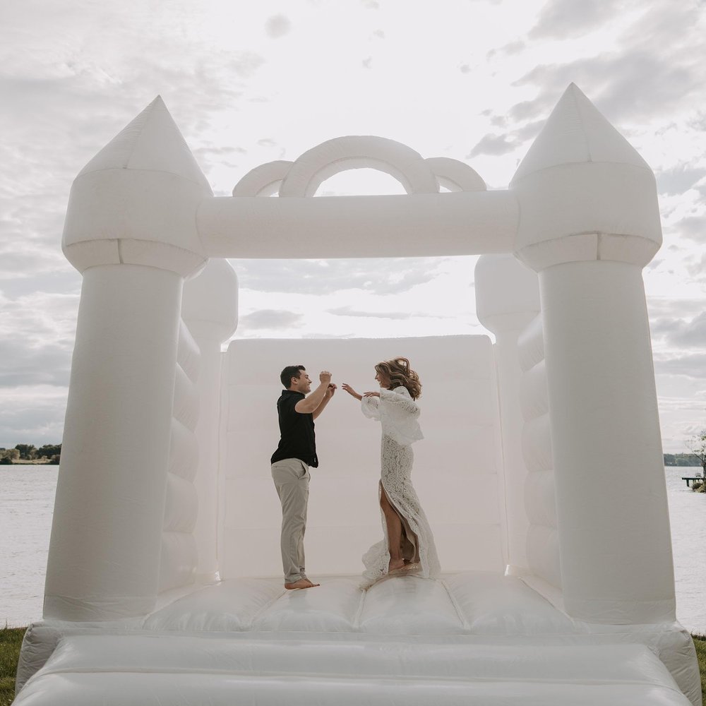 White Inflatable Bounce House - 13 x 12 x 14.5 Foot - Big Inflatable Bouncer Castle Unit for Weddings - Outdoor Party Bounce House with Blower, Stakes, & Storage Bag