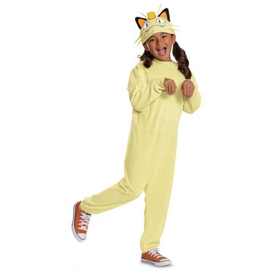 Disguise Deluxe Kid's Pokemon Meowth Costume with Headpiece | Boy's & Girl's Pokemon Cosplay Outfit Jumpsuit, Size 10-12
