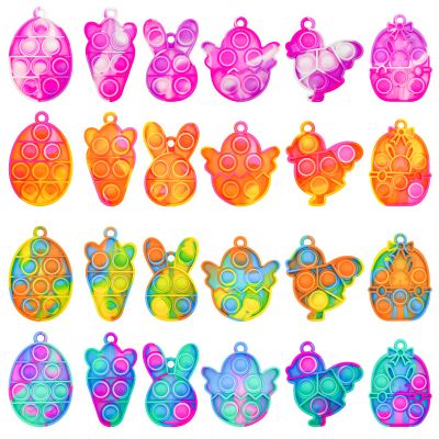 24Pcs Easter Mini Fidget Sensory Pop Toys for Kids, Mini Pop Keychains Easter Basket Stuffers Gifts Party Favors Fidget Toy, Silicone Pop Toys for Kids Anxiety Stress Reliever for Adult