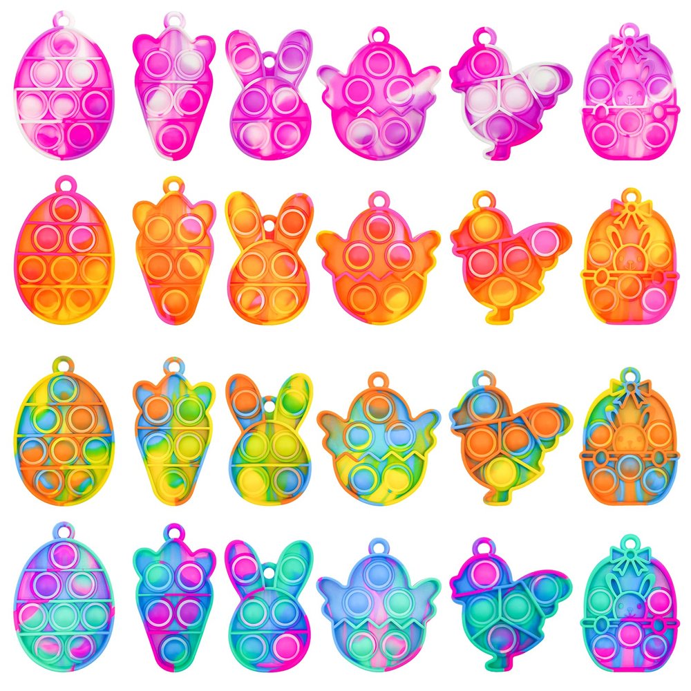 24Pcs Easter Mini Fidget Sensory Pop Toys for Kids, Mini Pop Keychains Easter Basket Stuffers Gifts Party Favors Fidget Toy, Silicone Pop Toys for Kids Anxiety Stress Reliever for Adult