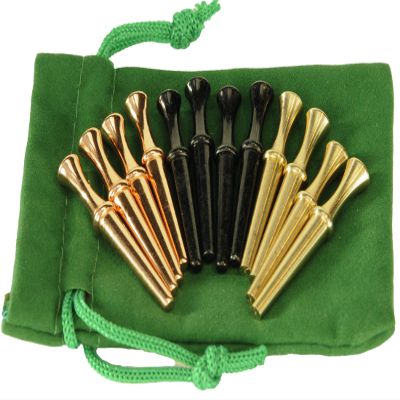 Cribbage Pegs Valkyrie Style Extra Large Round Top, Set of 12 pegs in 3 Colors, for Specialized Cribbage Boards, Soft Green Velveteen Storage Pouch