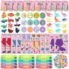122 Pcs Dinosaur Party Supplies Pink Dinosaur Birthday Party Favors Dino Goodie Bags Make a Dino Sticker Mini Glow in Dark Toy Badge Bracelet Ring for Christmas Favor Treat Bag Stocking Stuffer view 1