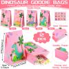 122 Pcs Dinosaur Party Supplies Pink Dinosaur Birthday Party Favors Dino Goodie Bags Make a Dino Sticker Mini Glow in Dark Toy Badge Bracelet Ring for Christmas Favor Treat Bag Stocking Stuffer view 2