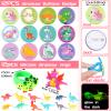 122 Pcs Dinosaur Party Supplies Pink Dinosaur Birthday Party Favors Dino Goodie Bags Make a Dino Sticker Mini Glow in Dark Toy Badge Bracelet Ring for Christmas Favor Treat Bag Stocking Stuffer view 3