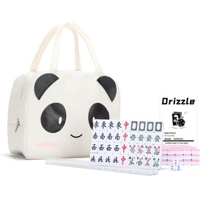 drizzle Pink 24mm Travel Mahjong Game Set Mini Panda - 0.9" Portable 144 Tiles - 4Pcs Racks Melamine Material Mah-Jong Family Leisure Time 2.76 Pounds -
