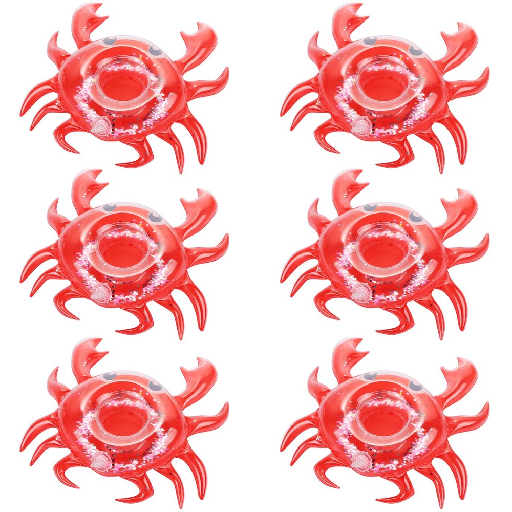 6 Pack Crab Inflatable Drink Holder, LIYDE Drink Floaties Floating Drink Holder for Swimming Pool Drink Holder for Pool Party Decorations Pool Accessories for Adults