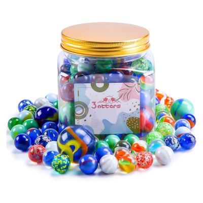 3 otters 125PCS Glass Marbles, Assorted Size with Gift Box for Vase Fillers Fish Tank Rocks Aquarium Tank Decor Table Scatter Decoration
