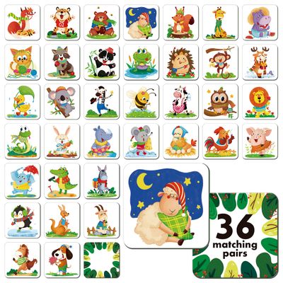 Memory Matching Game, 72 PCS Animals Matching Cards for Toddlers 36 Designs Memory Cards Educational Learning Toys for Preschool 4 5 6 Years Old