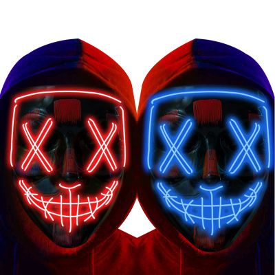 Poptrend Halloween Mask LED Light up Mask Scary mask for Festival Cosplay Halloween Costume Masquerade Parties,Carnival,Gift (2 Pack-A)
