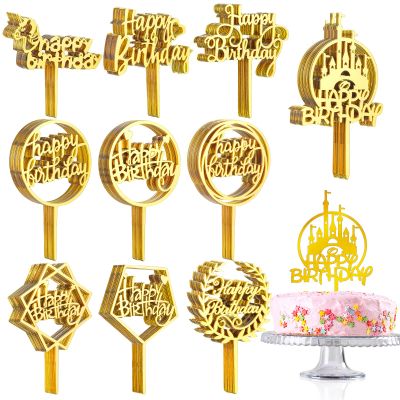 150 Pcs Happy Birthday Cake Toppers Acrylic Cake Topper Glitter Birthday Cake Decorations Double Sided for Adults Various Cake Decoration Party Supplies(Gold,Cute)