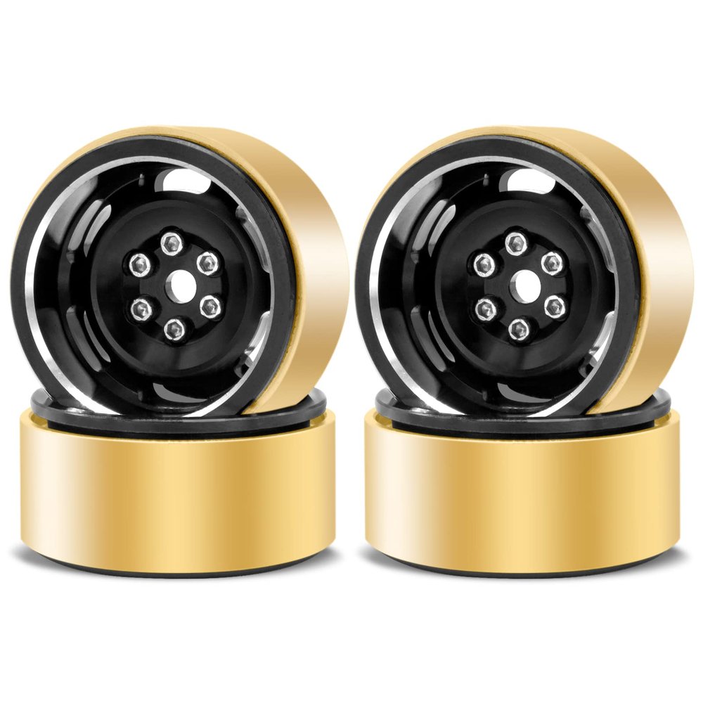 OGRC 1.0 Beadlock Wheels 3mm Negative Offset Wheel Rims 32g Heavy Crawler Wheels with Brass Wheel Rings for TRX4M SCX24 Axial AX24 FCX24 1/18 1/24 RC Upgrade Parts - Black