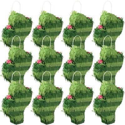 Kathfly 12 Pcs Mini Donkey Piatas Small Mexican Piata Fiesta Decorations Mexican Party Decorations Cinco De Mayo Piata for Mexican Fiesta Theme Birthday Party Decor Supplies (Cactus)