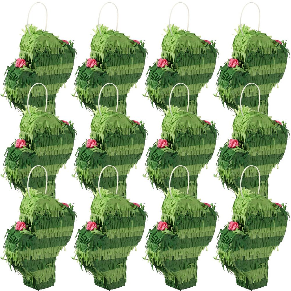 Kathfly 12 Pcs Mini Donkey Piatas Small Mexican Piata Fiesta Decorations Mexican Party Decorations Cinco De Mayo Piata for Mexican Fiesta Theme Birthday Party Decor Supplies (Cactus)