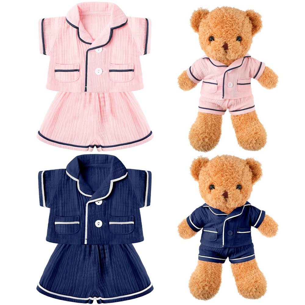 Hungdao 2 Sets Bear Clothes Pajamas Pink and Blue Bear Clothes Outfits Fits Most 14-18 Inch Cute Stuffed Animal Clothe Accessories Make Your Own Plush Animals