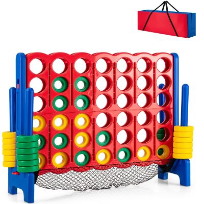 KOTEK Giant 4-in-a-Row Game Set, 3.5 Ft Tall Jumbo 4-to-Score Family Game with Quick-Release Sliders & 42 Large Rings, Oversized Connect Plastic Yard Game Outdoor for Kids & Adults(with Mesh Pocket)