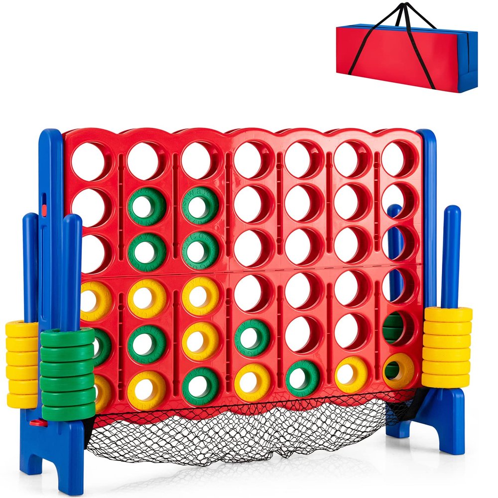 KOTEK Giant 4-in-a-Row Game Set, 3.5 Ft Tall Jumbo 4-to-Score Family Game with Quick-Release Sliders & 42 Large Rings, Oversized Connect Plastic Yard Game Outdoor for Kids & Adults(with Mesh Pocket)