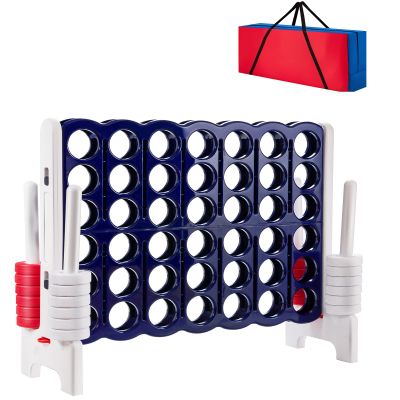 KOTEK Giant 4-in-a-Row Game, 3.5 Ft Tall Jumbo 4-to-Score Family Fun Game with Quick-Release Sliders & 42 Large Rings, Oversized Connect Plastic Yard Game Outdoor for Kids & Adults (Royal Blue+White)