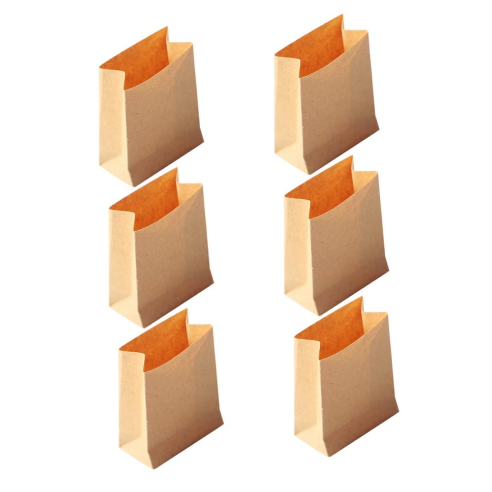 6pcs Mini Paper Bags for Dollhouse Baking Props, Khaki, 1.18x1.18x0.78 Inches, Ideal for Treats, Snacks, and Party Favors