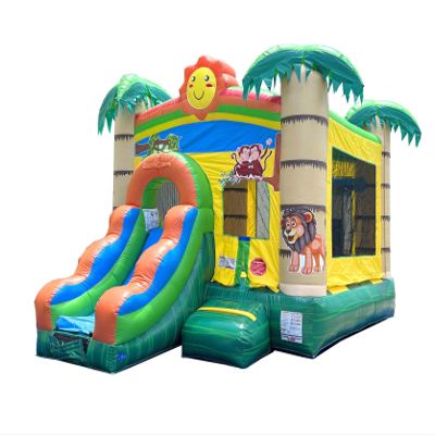 Crossover Inflatable Bounce House with Slide (Without Blower) 18 x 12 x 14.5 Foot Tropical Smiley Face Bounce House Combo Waterslide with Basketball Hoop, Water Misting System, Stakes and Storage Bag