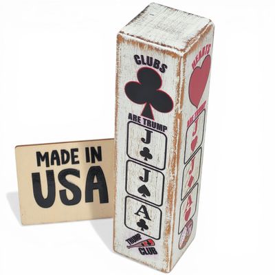 Euchre Suited Trump Club - Combined Trump Indicator/Marker that Also Shows Ranking of Highest Cards in Order - Made in USA (Distressed White)