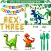Three Dino Rex Birthday Party Decorations Dinosaur Birthday Party Supplies 3 Year Old Boy Dino Balloon Arch Backdrop Cake Topper Plates Napkins and Cups Table Cloth for for Boy T-Rex 3 Rex Dino Bday view 3