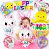 Easter Balloons Decoration, Easter Bunny Foil Mylar Balloons, Happy Easter Egg Hatching Chick Rabbit Balloons for Birthday Baby Shower Easter Party Supplies view 3