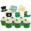 24 Pack Happy St.Patrick's Day Cupcake Toppers Glitter Lucky Four Leaf Clover Beer Shoes Irish Flag Cupcake Picks Cheers St. Patrick's Holiday Shamrock Theme Party Cupcake Decorations Supplies Green view 1