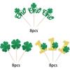 24 Pack St. Patrick's Day One Cupcake Toppers Glitter Four Leaf First Birthday Cupcake Picks for St.Patrick's Day Irish Clover Shamrock Kids 1st Birthday Baby Shower Party Cupcake Decorations Green view 3