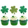 24 Pack Happy St. Patrick's Day Cupcake Toppers Glitter Lucky Four Leaf Cupcake Picks for St.Patrick's Day Irish Clover Shamrock Kids Birthday Baby Shower Party Cupcake Decorations Supplies Green view 1
