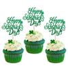 24 Pack Happy St Patrick's Day Cupcake Topper Green Glitter Four Leaf Clover Irish Flag Cupcake Pick Decorations for St.Patrick's Day Theme Kids Birthday Party Cupcake Decorations Supplies Green view 1