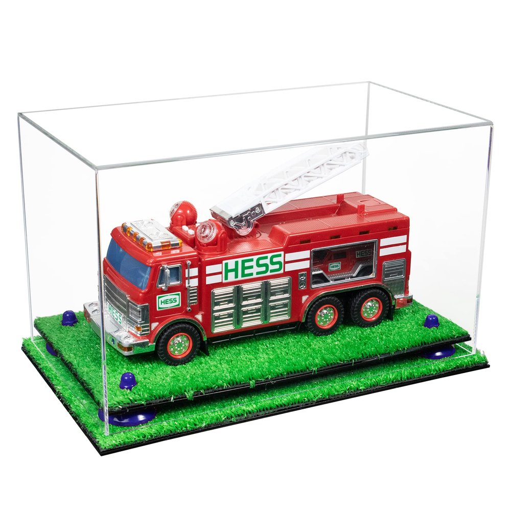Better Display Cases Versatile Acrylic Display Case - Medium Rectangle Box with Clear Case, Dark Blue Risers and Turf Base 14" x 8" x 8.5" (A011/V16)