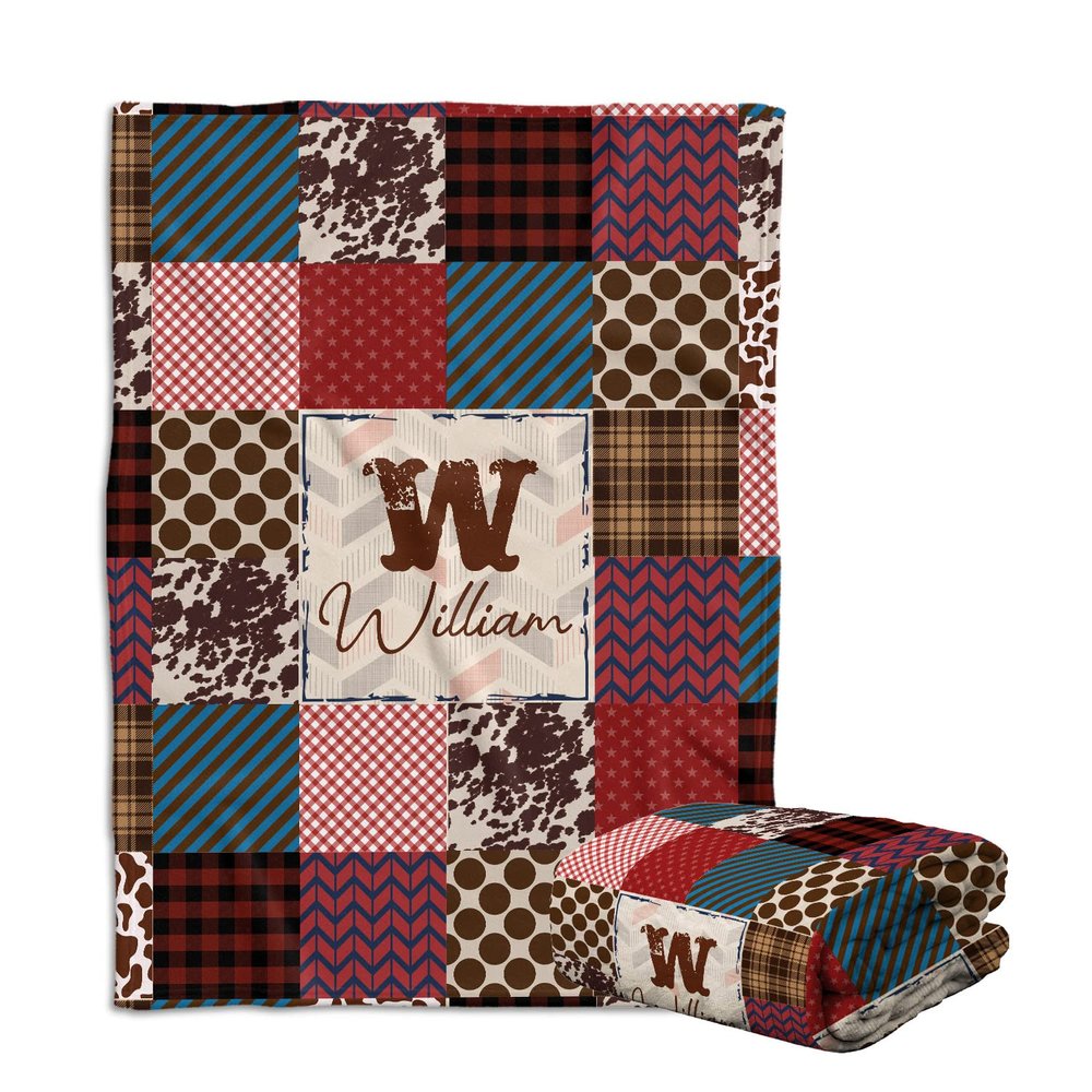 Initials Name Western Baby Blankets, Baby Cowboy Blankets, Personalized Baby Blankets for Boys Girls, Baby Boy Stuff, Custom Baby Blankets Name Fleece Blankets for Son Daughter Newborn Infant