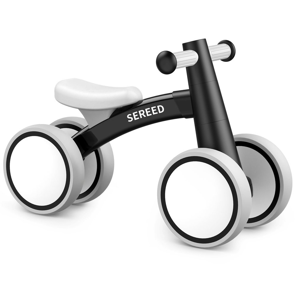 SEREED Baby Balance Bike for 1 Year Old Boys Girls 12-24 Month Toddler Balance Bike, 4 Wheels Toddler First Bike, First Birthday Gifts (Black)