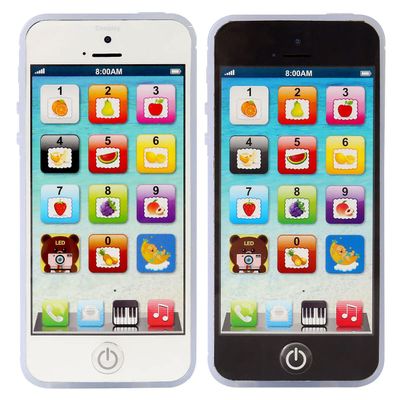 Sujosa 2pcs Black&White Yphone, Pretend Smart Mobile Toy Phone for Toddler Baby & Kids, Musical English Learning Preschool Education Electronic Cell Phone Gift for Boys & Girls (2 Packs)