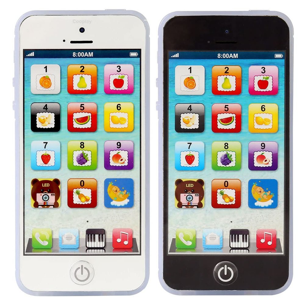 Sujosa 2pcs Black&White Yphone, Pretend Smart Mobile Toy Phone for Toddler Baby & Kids, Musical English Learning Preschool Education Electronic Cell Phone Gift for Boys & Girls (2 Packs)