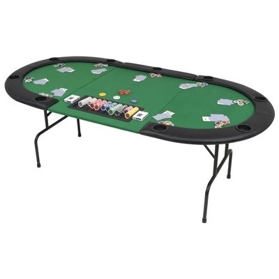 loibinfen Oval Folding 9-Player Games Poker Play Table with Chip Cup Holder Card Game Table Steel Base Casino Green 3 Fold 81.1"x41.7"x29.9"