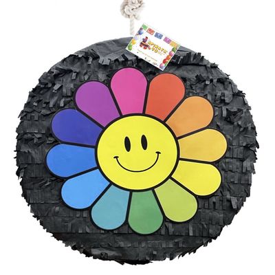 16 Rainbow Daisy Flower Pinata for Rapper Themed Birthday Party Decoration Singer Bunny Themed Birthday Mad Bunny Black Pinata Colorful Daisy