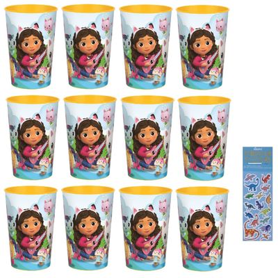 Unique Gabbys Dollhouse Birthday Party Supplies Bundle Pack includes Reusable Plastic Cups - 12 Count