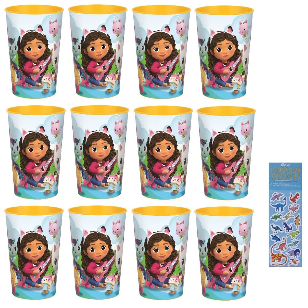 Unique Gabbys Dollhouse Birthday Party Supplies Bundle Pack includes Reusable Plastic Cups - 12 Count