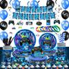 KOTLMIGHT Blue Gamer Birthday Party Decoration - 270Pcs Video Game Gaming Party Supplies For Boys Birthday Party - Table Cover, Plates, Cups, Napkins, Utensils, Stickers, Bracelets Serves 16 Guests view 1
