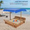Kids Large Wooden Sandbox, Convertible Cedar Sandbox with Adjustable Canopy & 2 Foldable Bench Seats, Sand Protection, Bottom Liner - Sand Pit for Beach, Garden, Patio, Outdoor (47x47Inch) view 3