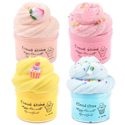 4 Pack Cloud Slime Kit, Soft and Non-Sticky Funny Slime, Stress Relief Scented Slime Toy for Kids Education, Party Gift and Birthday Gift