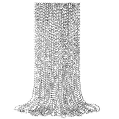 12 PCS Silver Bead Necklaces, Silver Mardi Gras Christmas Beads Necklaces, Patriotic Necklaces, 33 Inch Beaded Necklaces for Mardi Gras Christmas Party, 4th of July and New Year Eve Festive Events