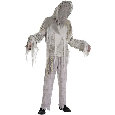 Mummified Costume With Attached Hood - Plus XXL (48-52) - Dirty White Cheesecloth, Perfect for Halloween & Themed Parties - 1 Set