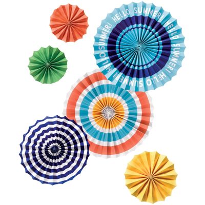 Assorted Colors Paper Fan Wall Decorating Kit ( 7"-16") Pack of 6 - Vibrant Design, Perfect Party Decor For Indoor & Outdoor Events