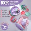 24 Pack Silicone Baby Feeding Set Baby LED Weaning Supplies Includes Suction Divided Plates Soft Bowl Spoons Forks Adjustable Bib Snack Cup and Straws(Pink, Purple, Mint Green) view 2