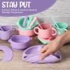 24 Pack Silicone Baby Feeding Set Baby LED Weaning Supplies Includes Suction Divided Plates Soft Bowl Spoons Forks Adjustable Bib Snack Cup and Straws(Pink, Purple, Mint Green) view 4
